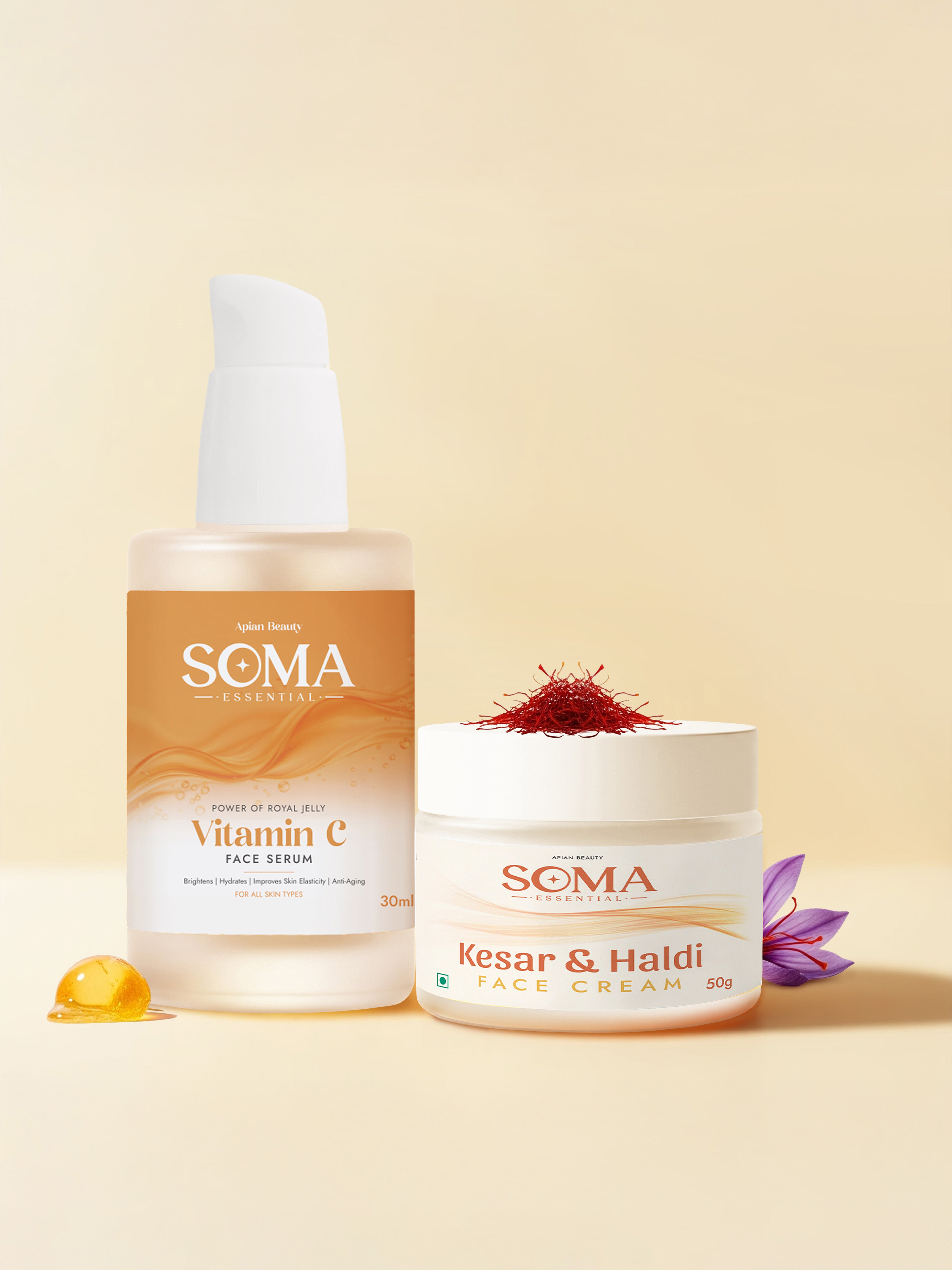 Apian Morning Glow Ritual - Vitamin C Serum + Haldi Kesar Cream